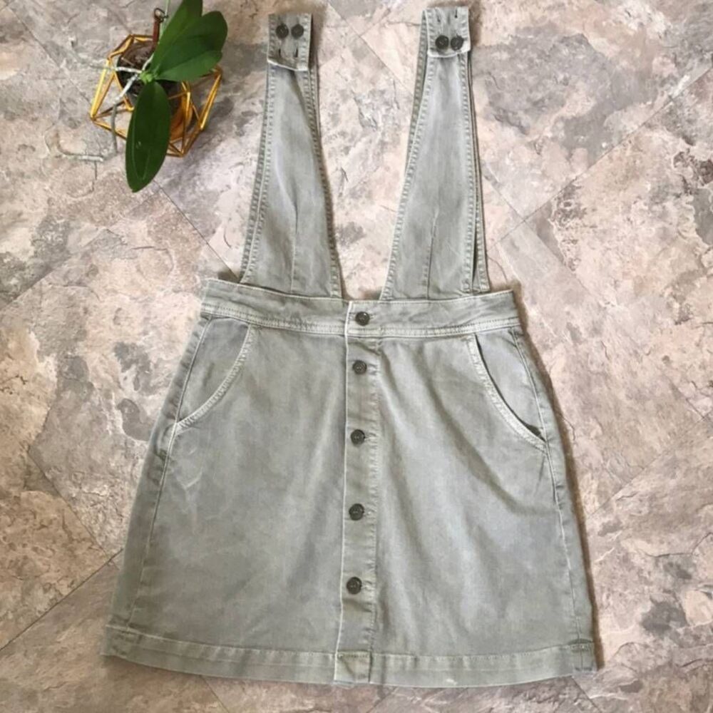 Free People Twill Button-Front Jumper Dress Size 6 - Picture 5 of 10